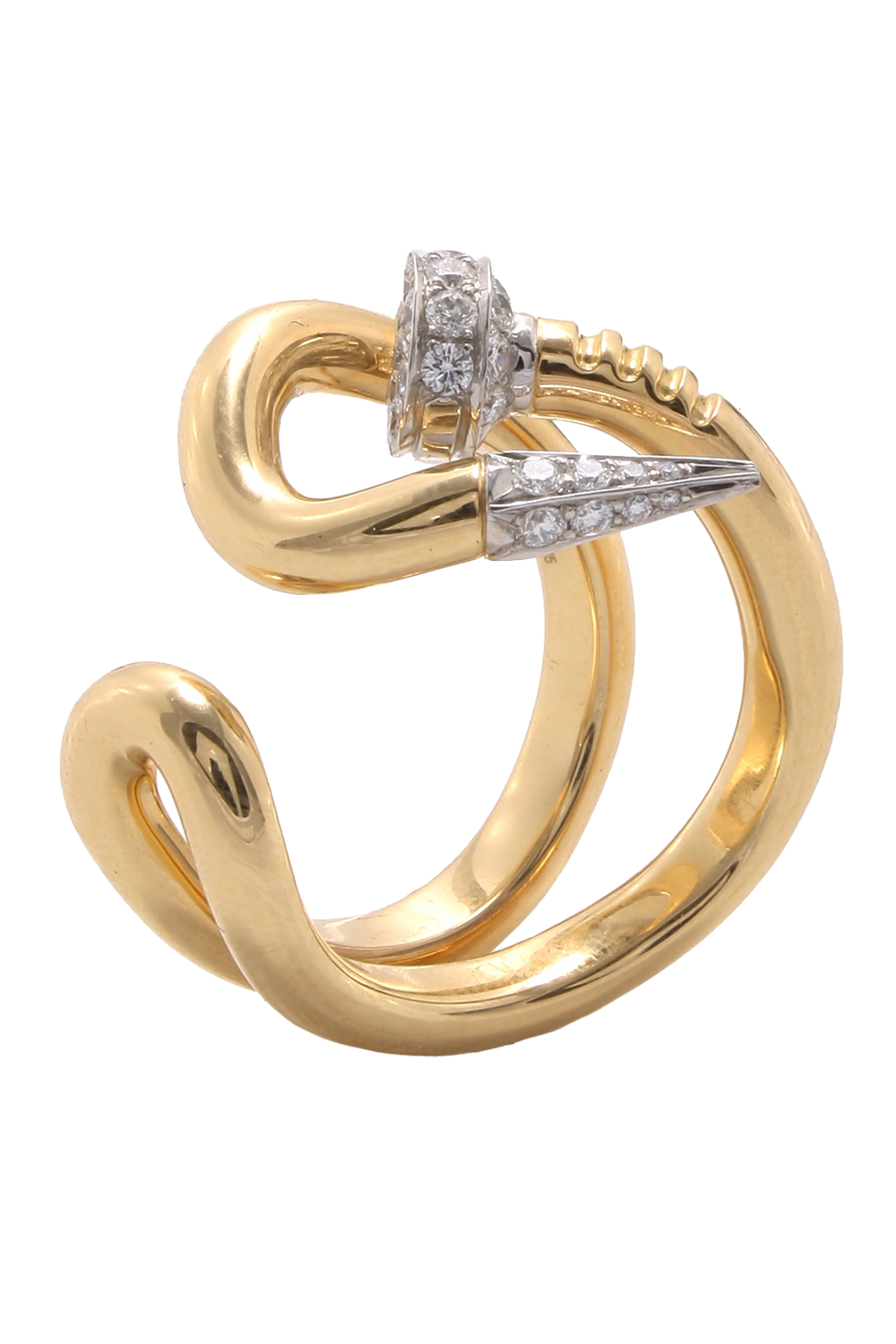 Diamond Bent Nail Ring - Yellow Gold