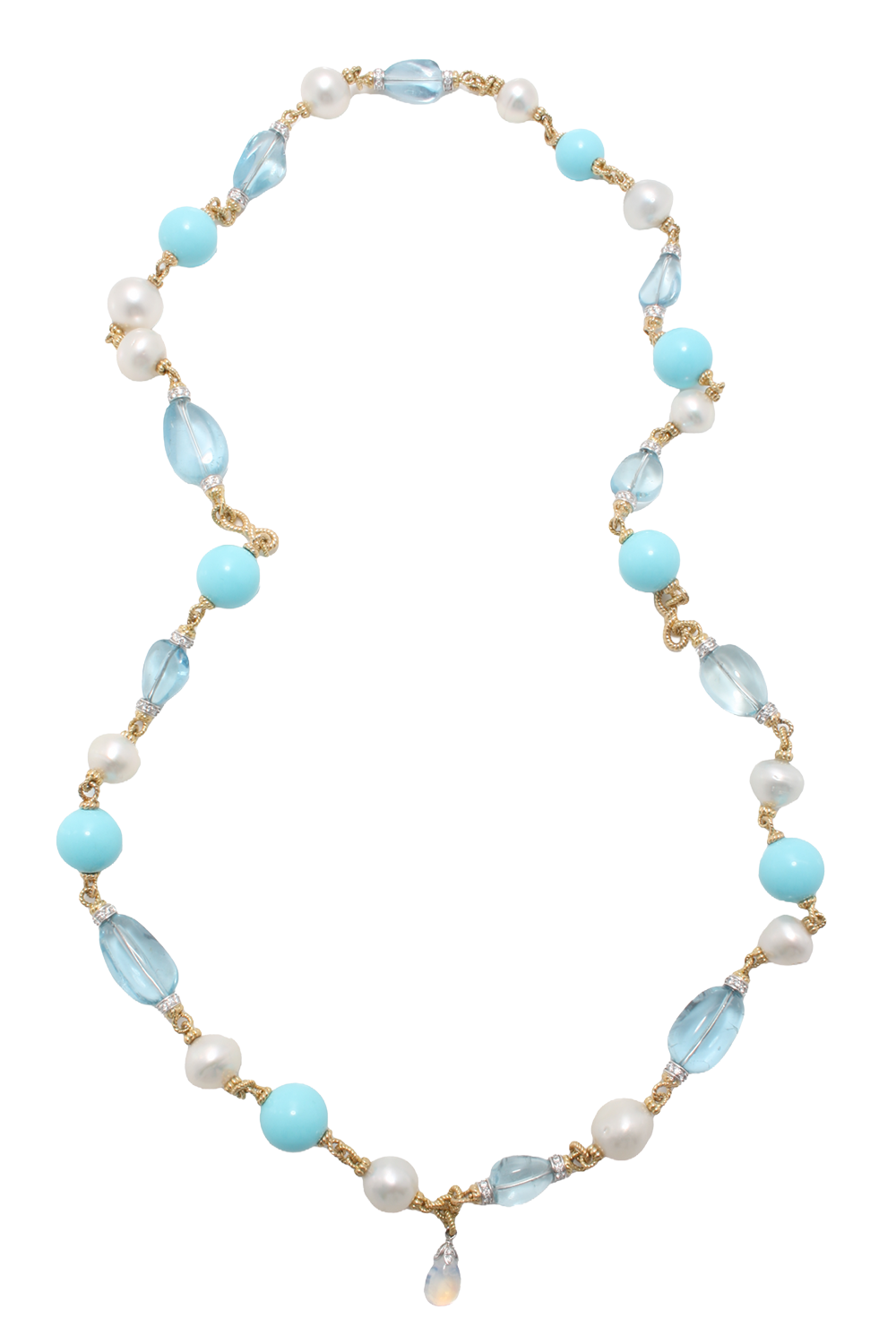 Diamond Aquamarine Turquoise Rope Chain Necklace