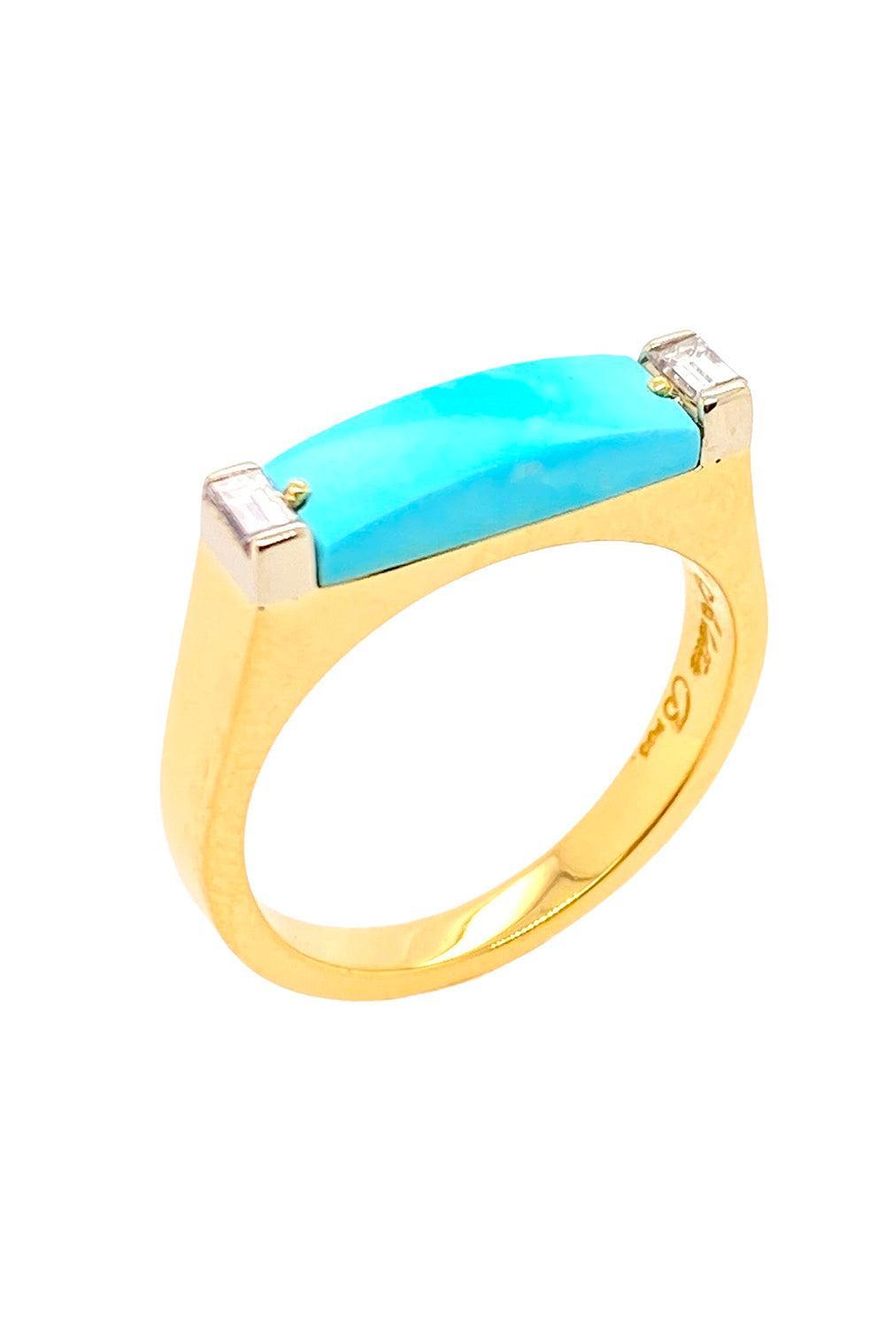 Turquoise Diamond Tratto Stacking Ring-YELLOW GOLD-6.5-JEWELRYFINE JEWELRING-ALETTO BROTHERS