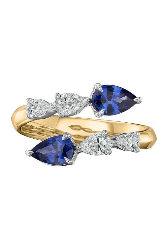 Blue Sapphire Diamond Crossover Ring-YELLOW GOLD-6-JEWELRYFINE JEWELRING-PHILLIPS HOUSE
