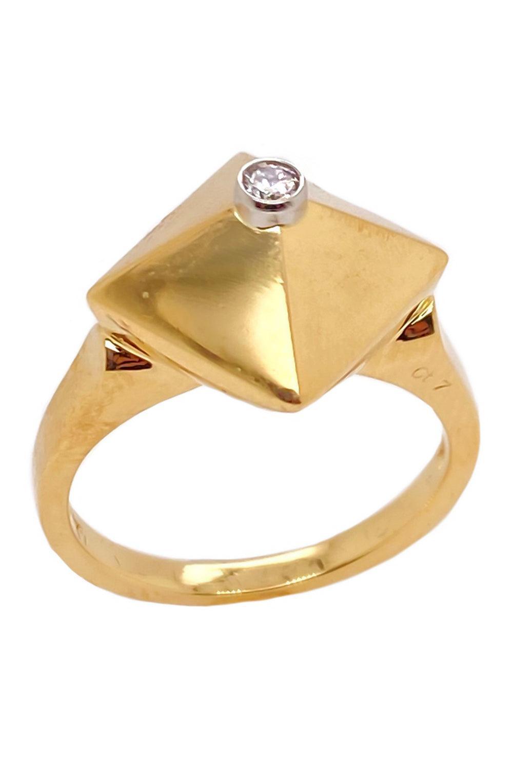 Mini Diamond Accent Piramide Ring-YELLOW GOLD-JEWELRYFINE JEWELRING-ALETTO BROTHERS