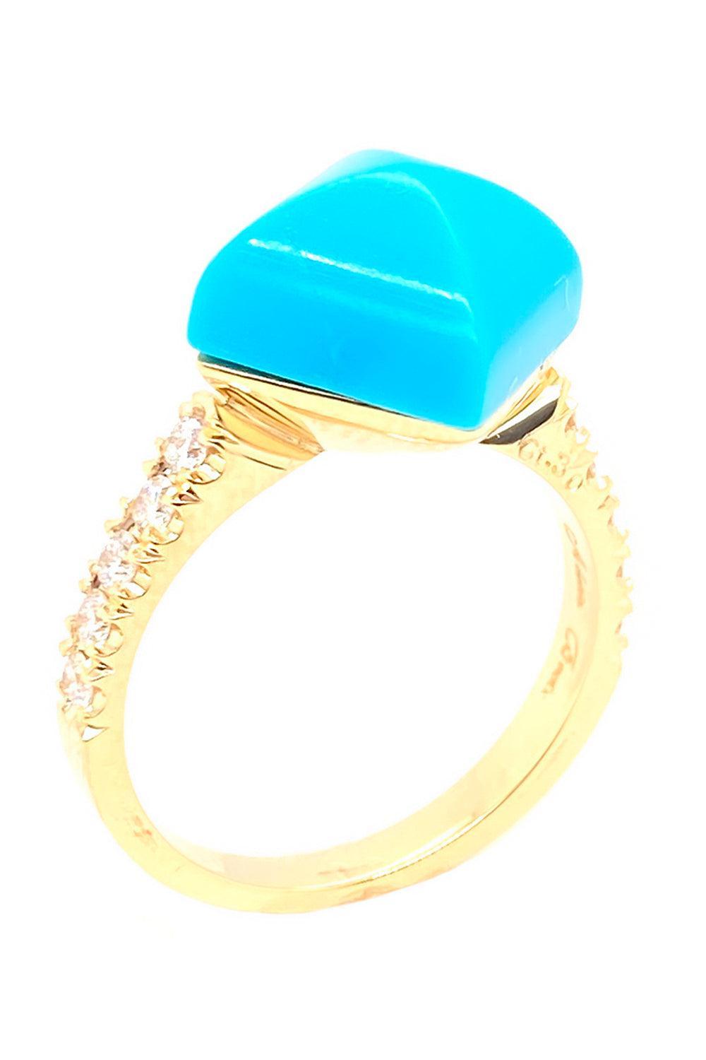 Black Onyx Diamond Piramide Turquoise Ring-YELLOW GOLD-JEWELRYFINE JEWELRING-ALETTO BROTHERS