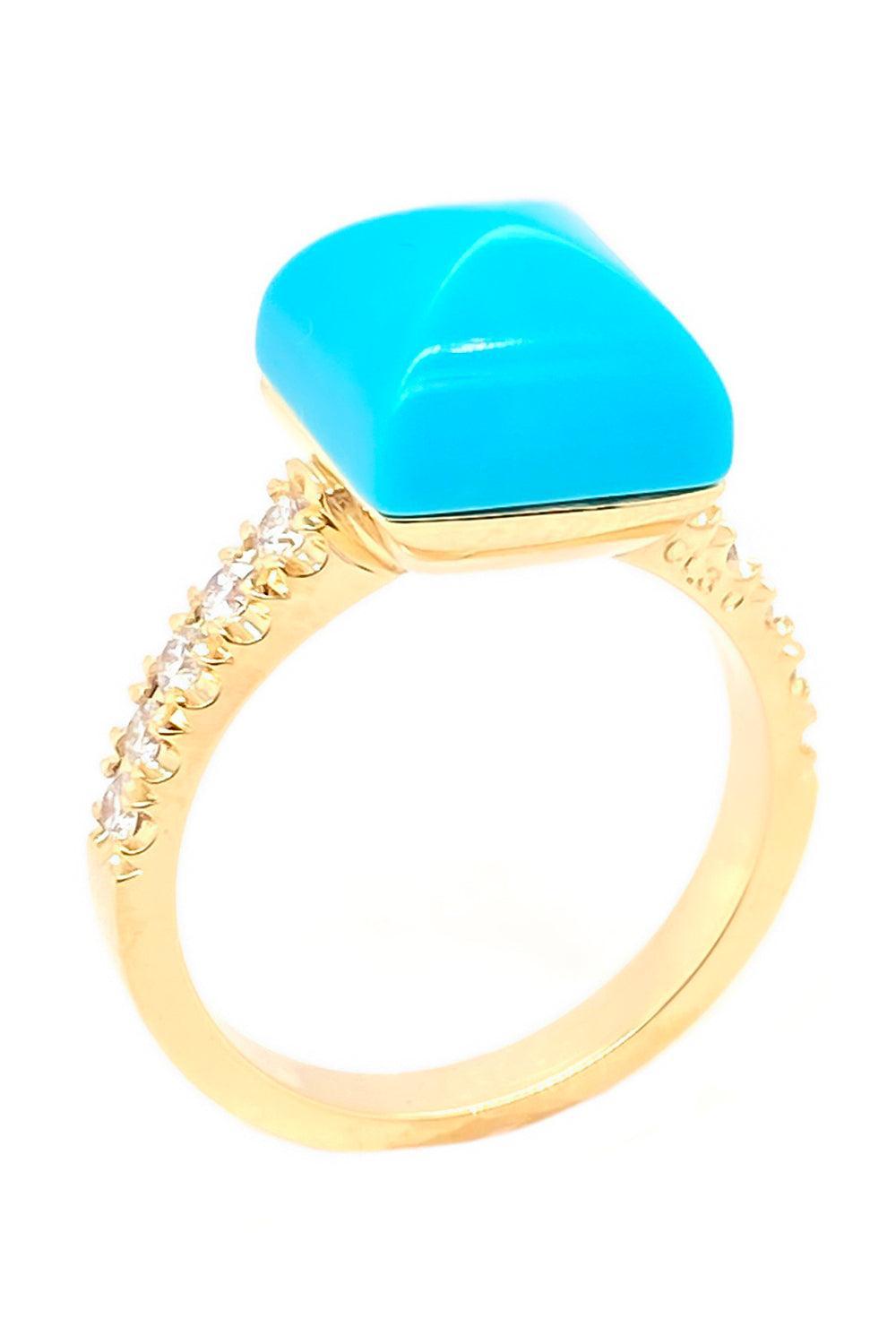 Black Onyx Diamond Piramide Turquoise Ring-YELLOW GOLD-JEWELRYFINE JEWELRING-ALETTO BROTHERS