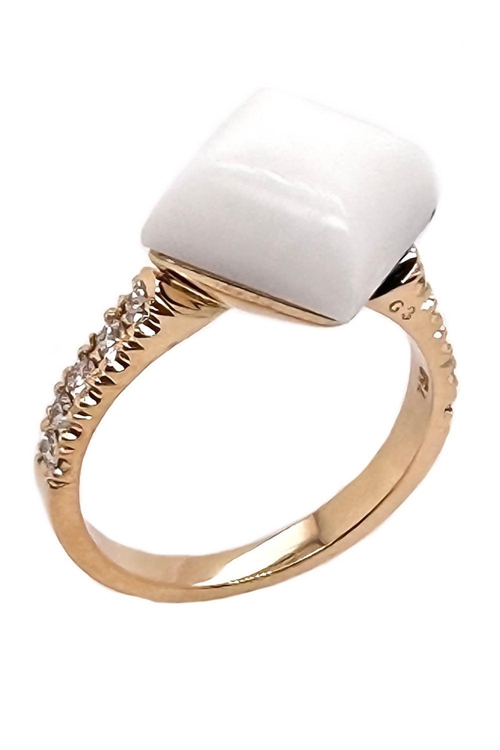 White Black Onyx Diamond Piramide Ring