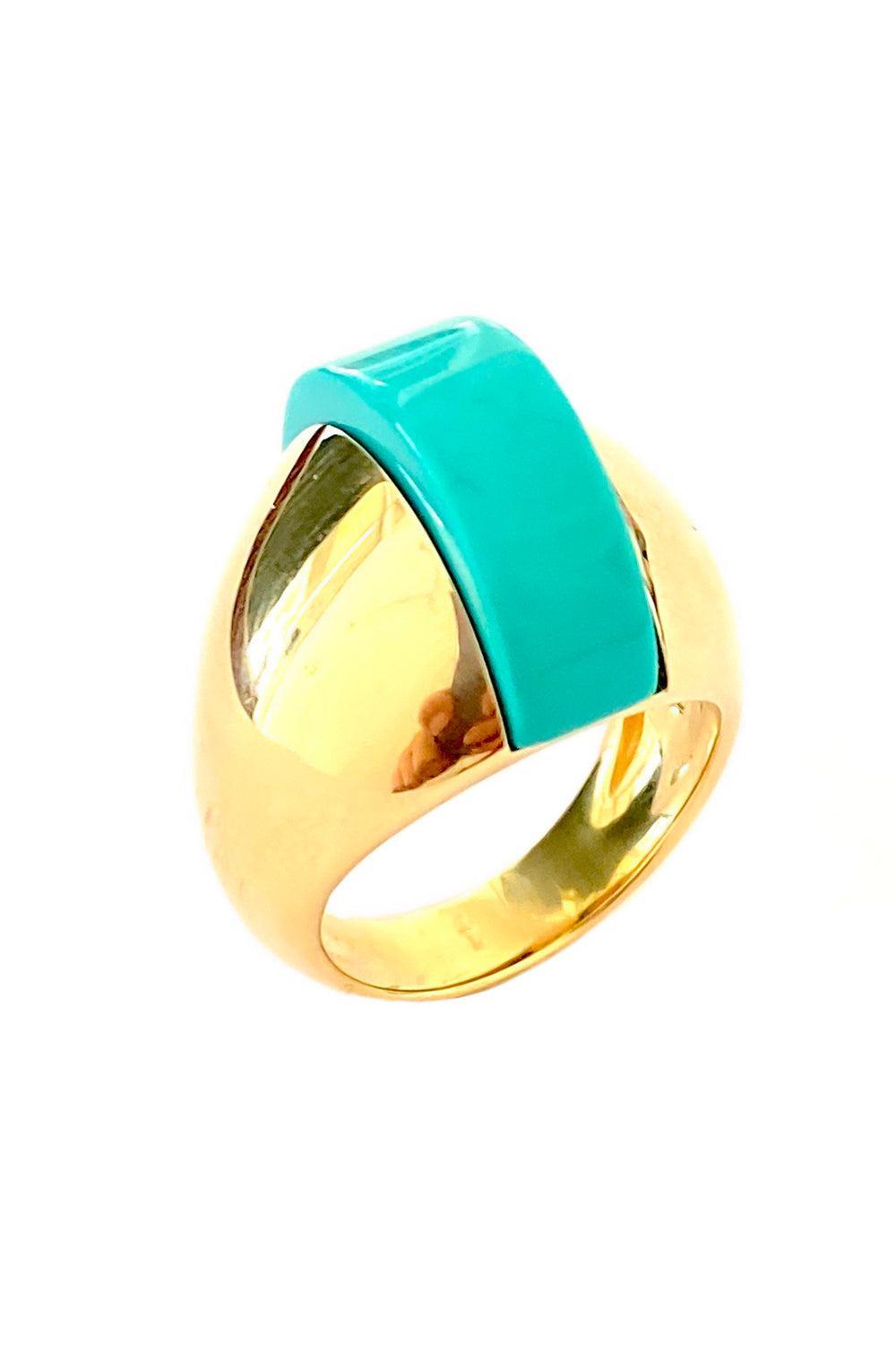 Turquoise Linea Alta Ring-YELLOW GOLD-JEWELRYFINE JEWELRING-ALETTO BROTHERS