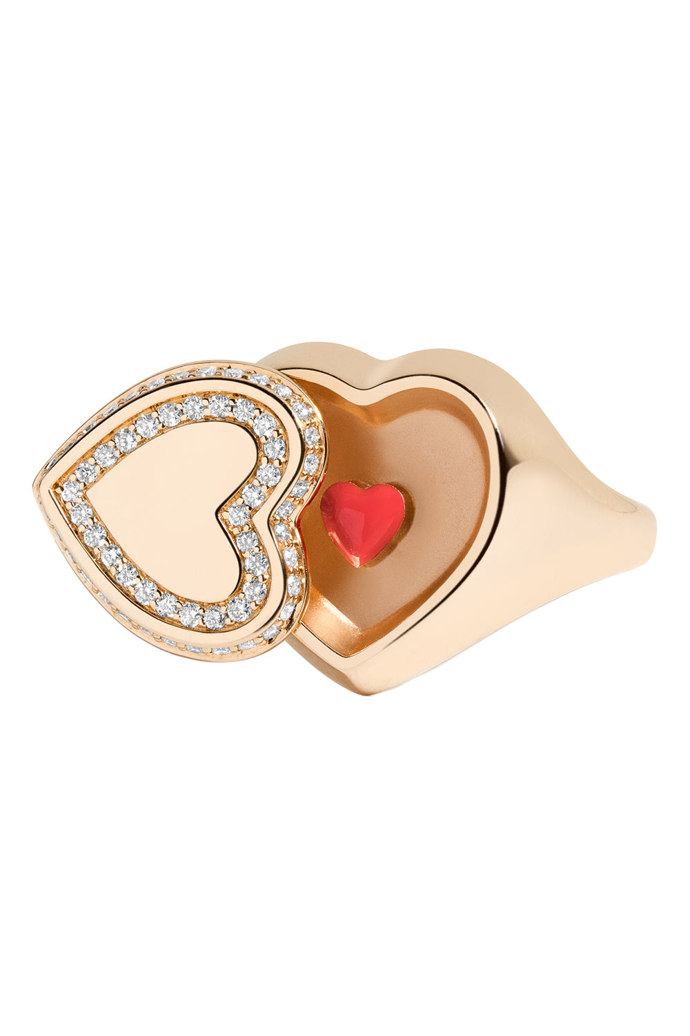 Diamond  Heart Locket Signet Ring
