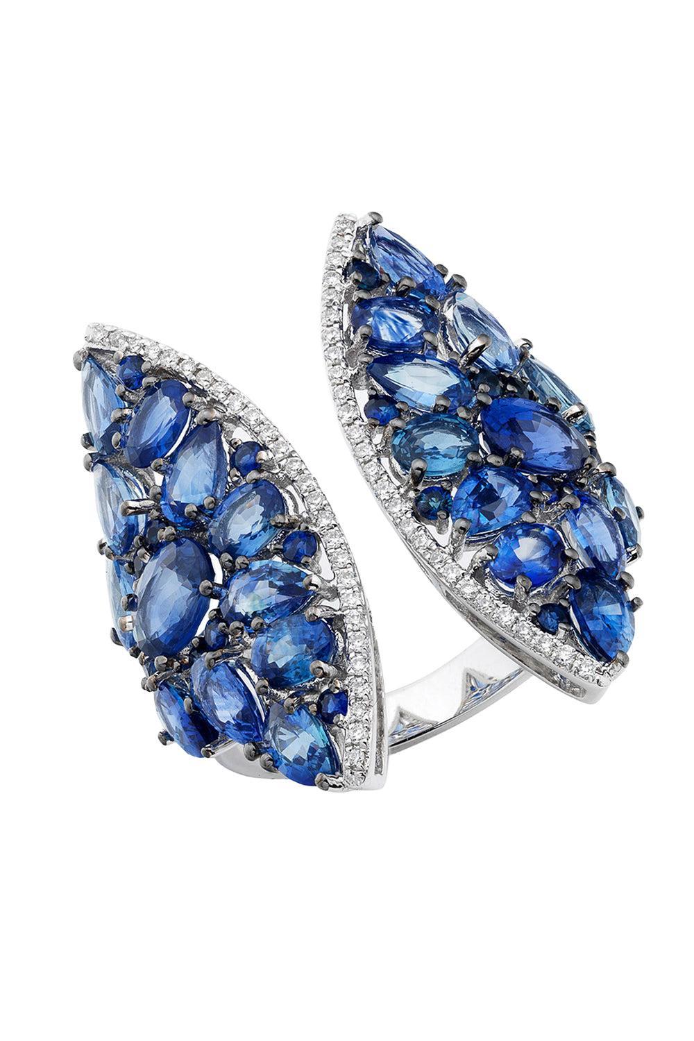 Blue Sapphire Diamond Skylight Open Ring-WHITE GOLD-7-JEWELRYFINE JEWELRING-RUCHI NEW YORK