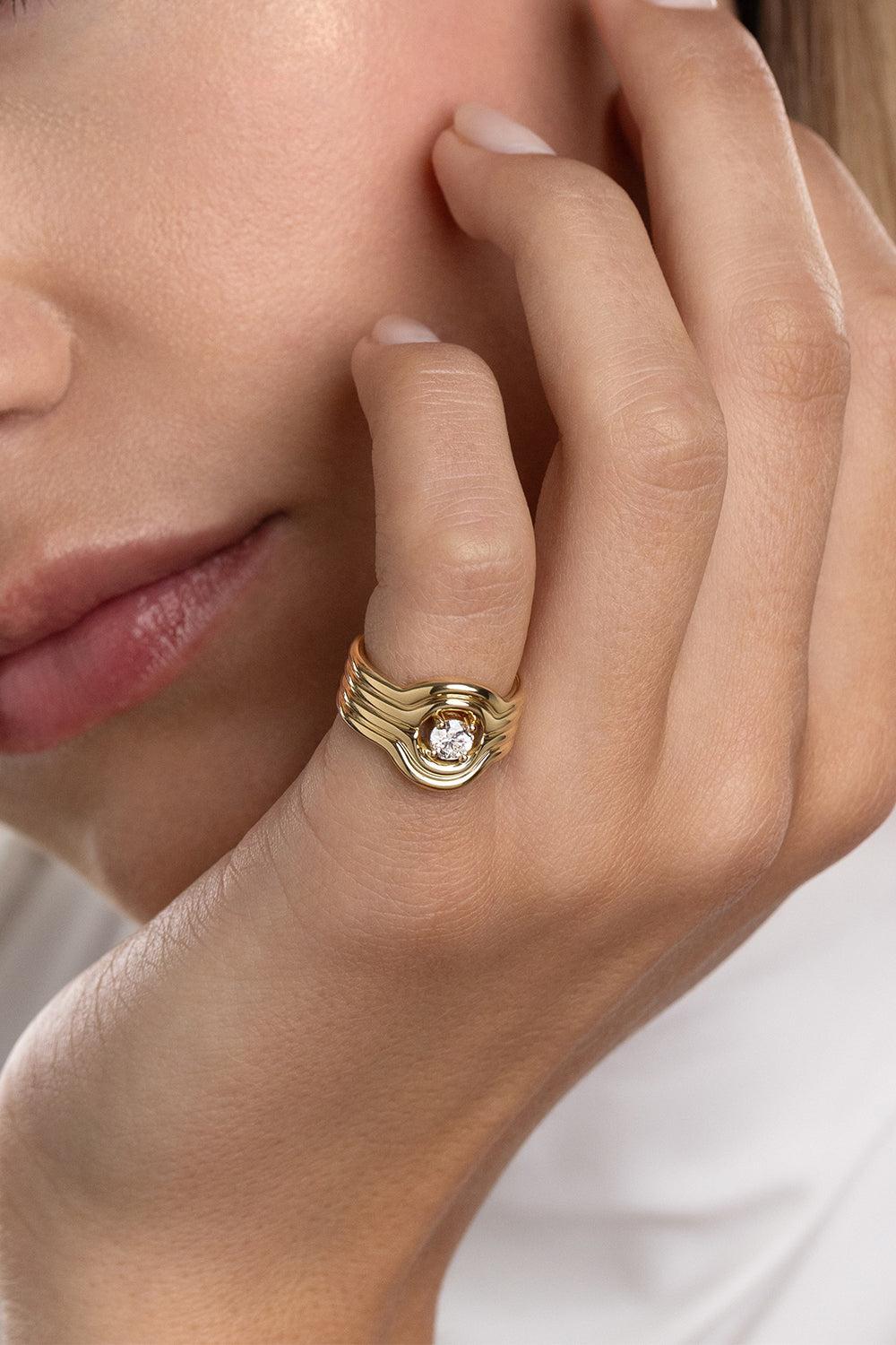 Diamond Rocky Rae Pinky Ring-YELLOW GOLD-4-JEWELRYFINE JEWELRING-MELISSA KAYE