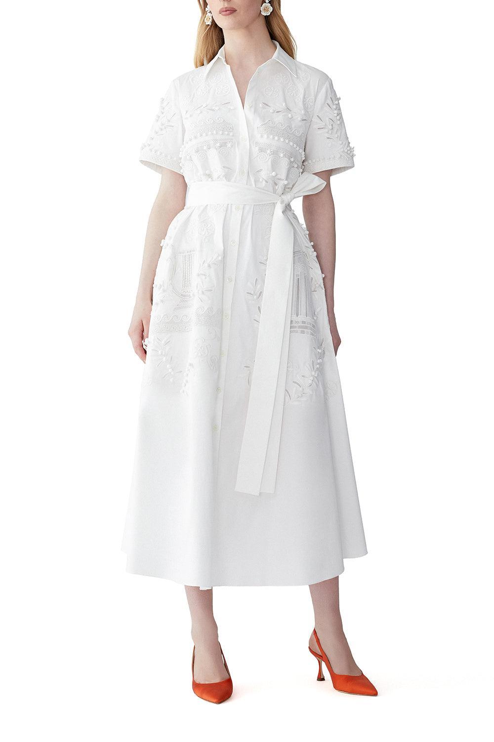 Embroidered Shirt Dress-WHITE-2-CLOTHINGDRESSCASUAL-CAROLINA HERRERA