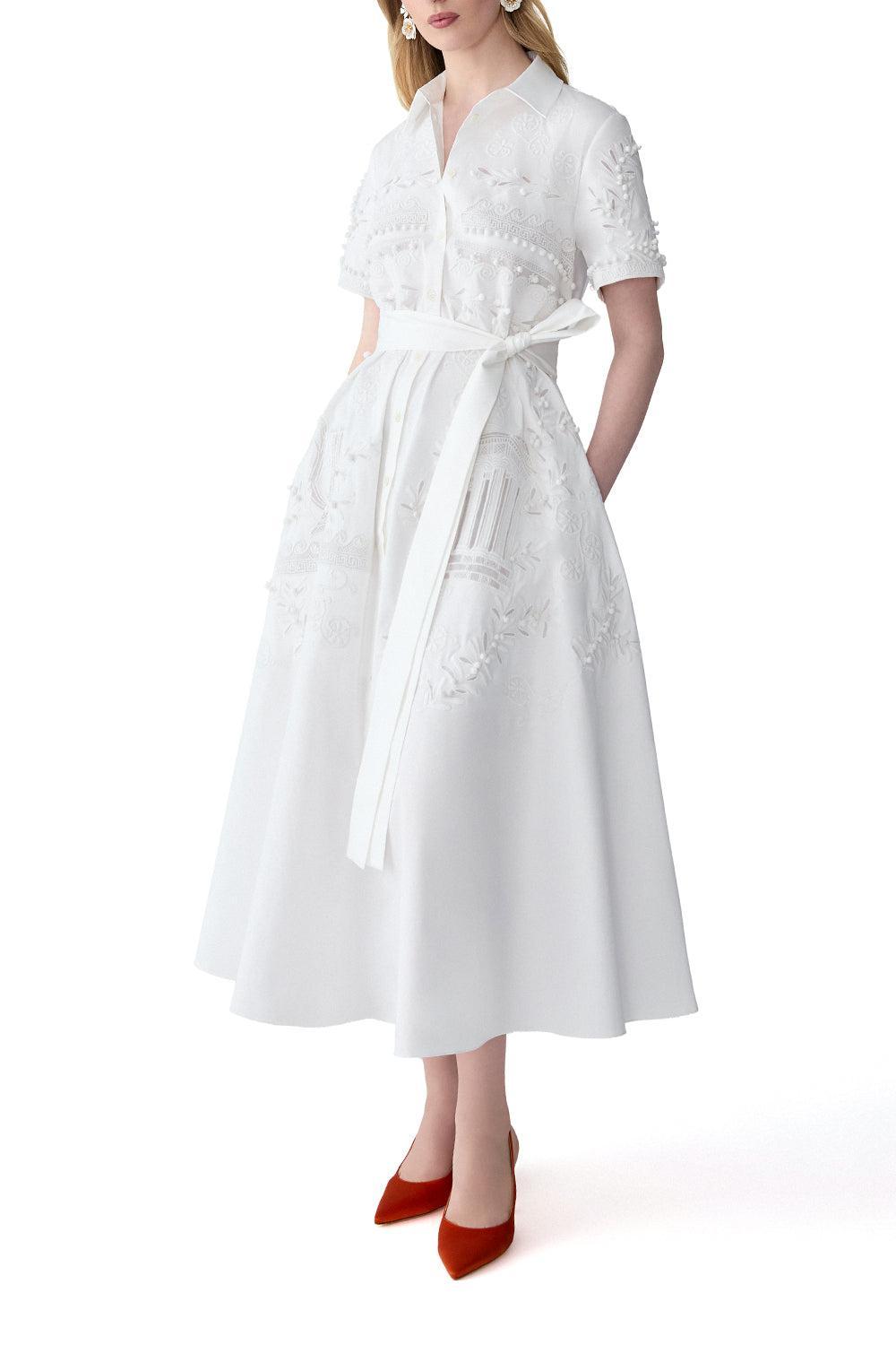 Embroidered Shirt Dress-WHITE-2-CLOTHINGDRESSCASUAL-CAROLINA HERRERA