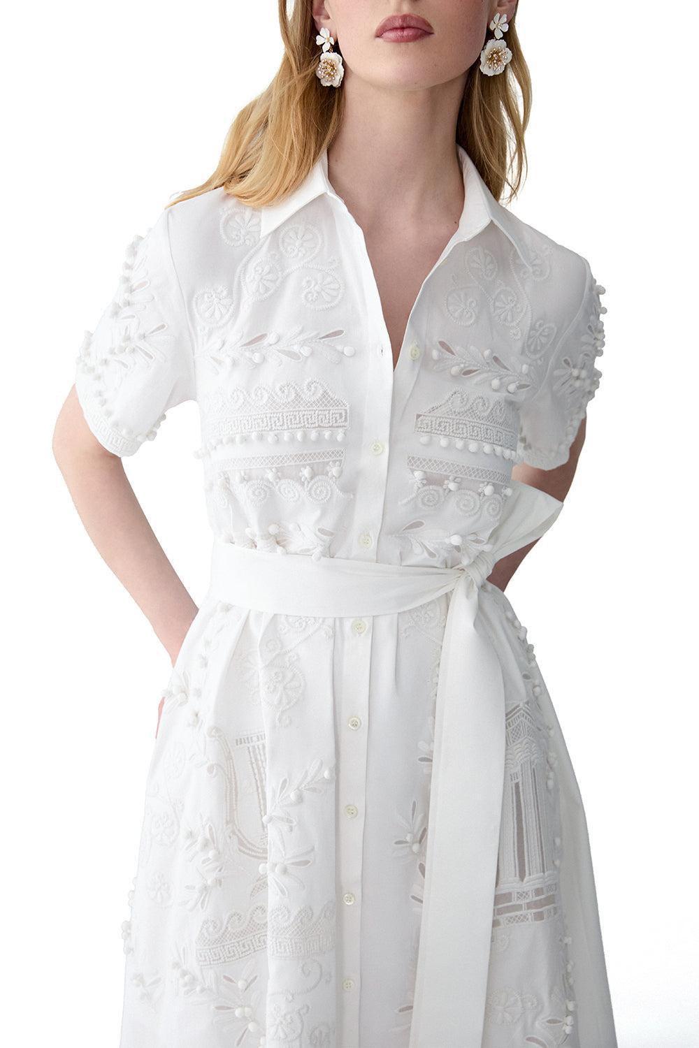 Embroidered Shirt Dress-WHITE-2-CLOTHINGDRESSCASUAL-CAROLINA HERRERA