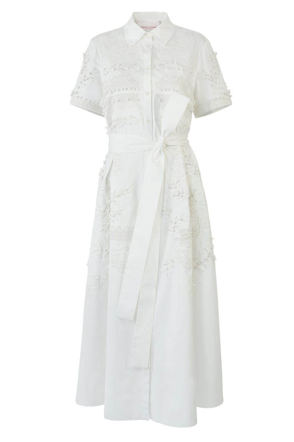 Embroidered Shirt Dress-WHITE-2-CLOTHINGDRESSCASUAL-CAROLINA HERRERA