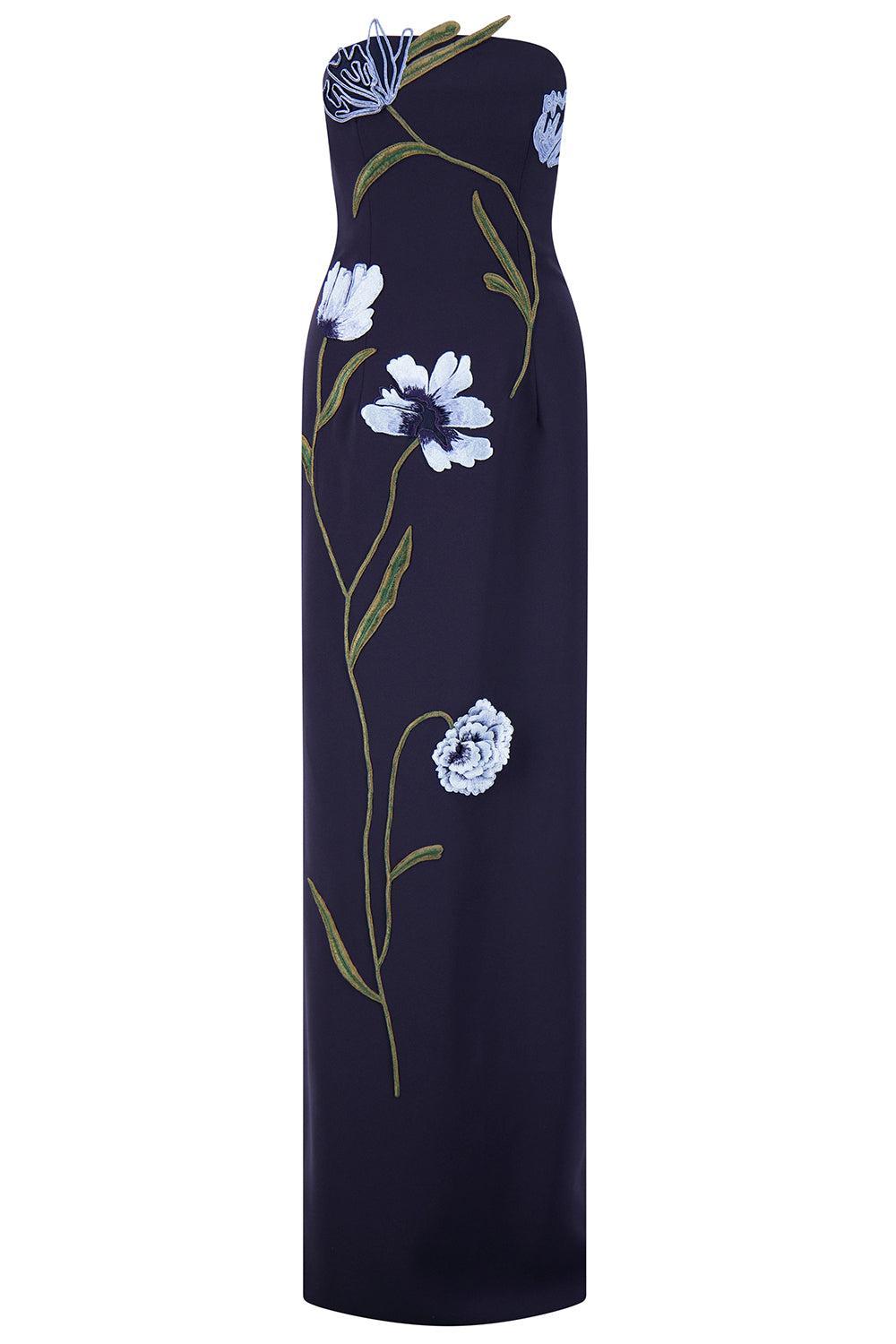 Floral Cord Embroidered Fluid Gown-BLUE-4-CLOTHINGDRESSGOWN-LELA ROSE