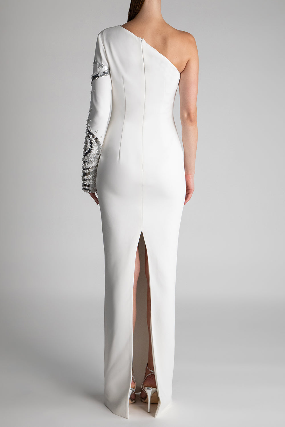 Crystal Embellished One Shoulder Gown-WHITE-4-CLOTHINGDRESSGOWN-PAMELLA ROLAND