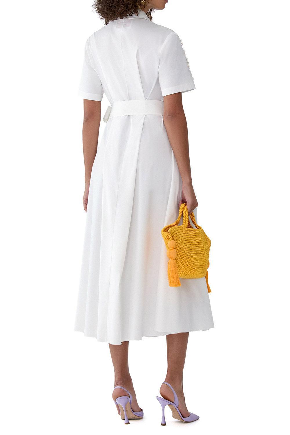  Embroidered Floral Short Sleeve Belt Shirt Dress-WHITE-4-CLOTHINGDRESSCASUAL-CAROLINA HERRERA 