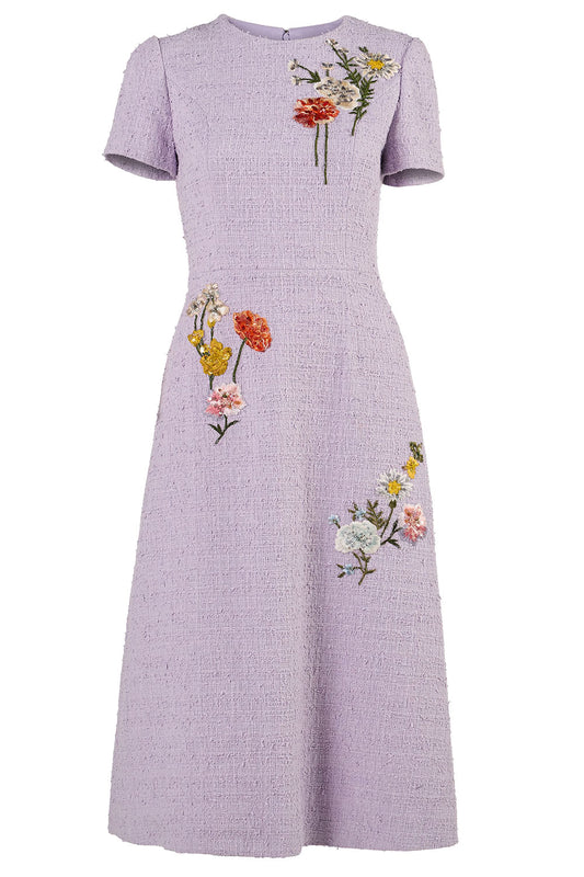 Embroidered Floral Short Sleeve Midi Dress