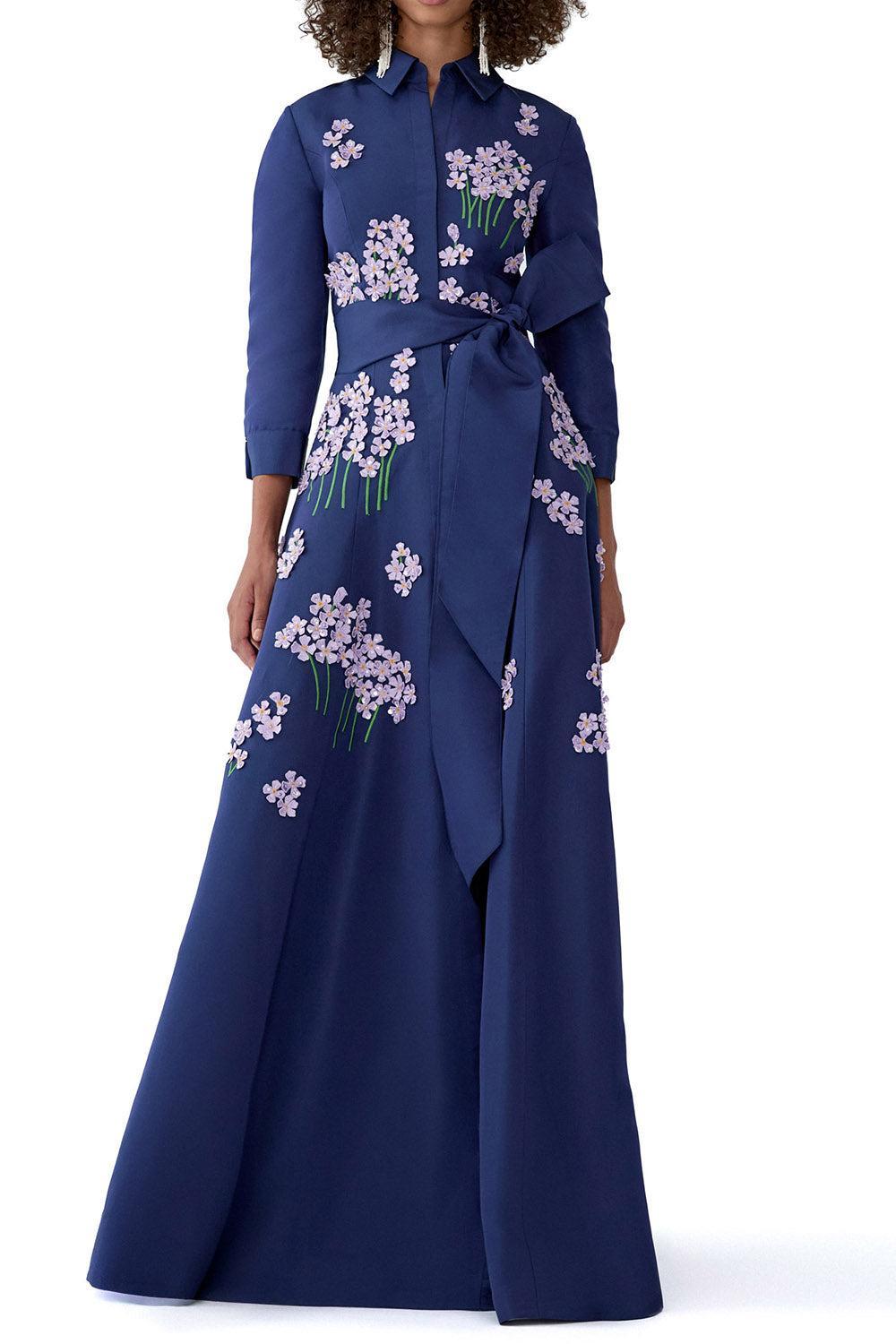  Embroidered Belt Trench Gown-BLUE-8-CLOTHINGDRESSGOWN-CAROLINA HERRERA 