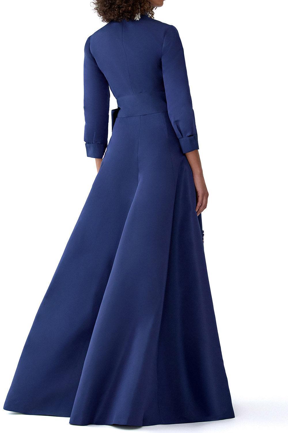Embroidered Belt Trench Gown-BLUE-8-CLOTHINGDRESSGOWN-CAROLINA HERRERA