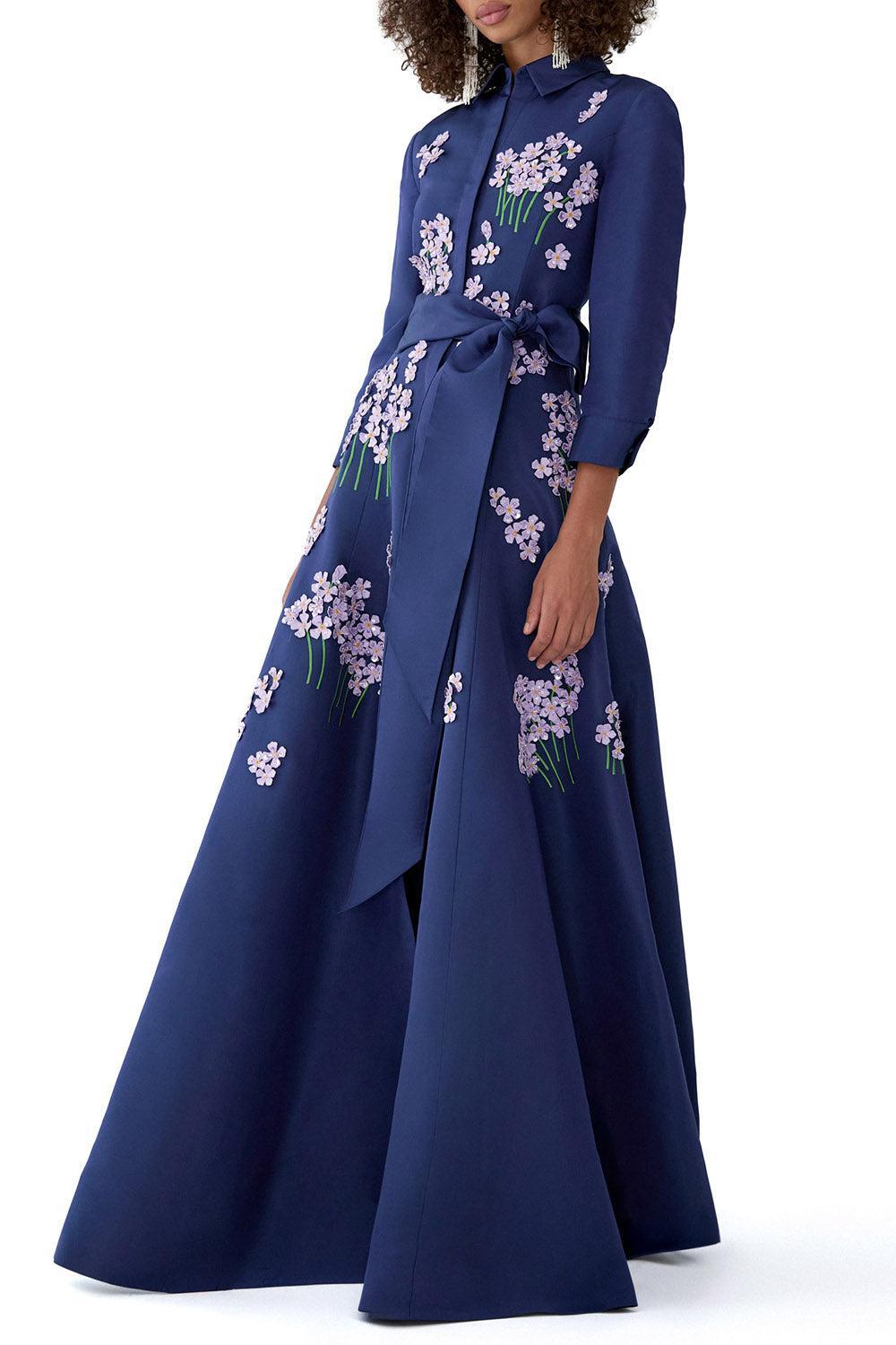  Embroidered Belt Trench Gown-BLUE-8-CLOTHINGDRESSGOWN-CAROLINA HERRERA 