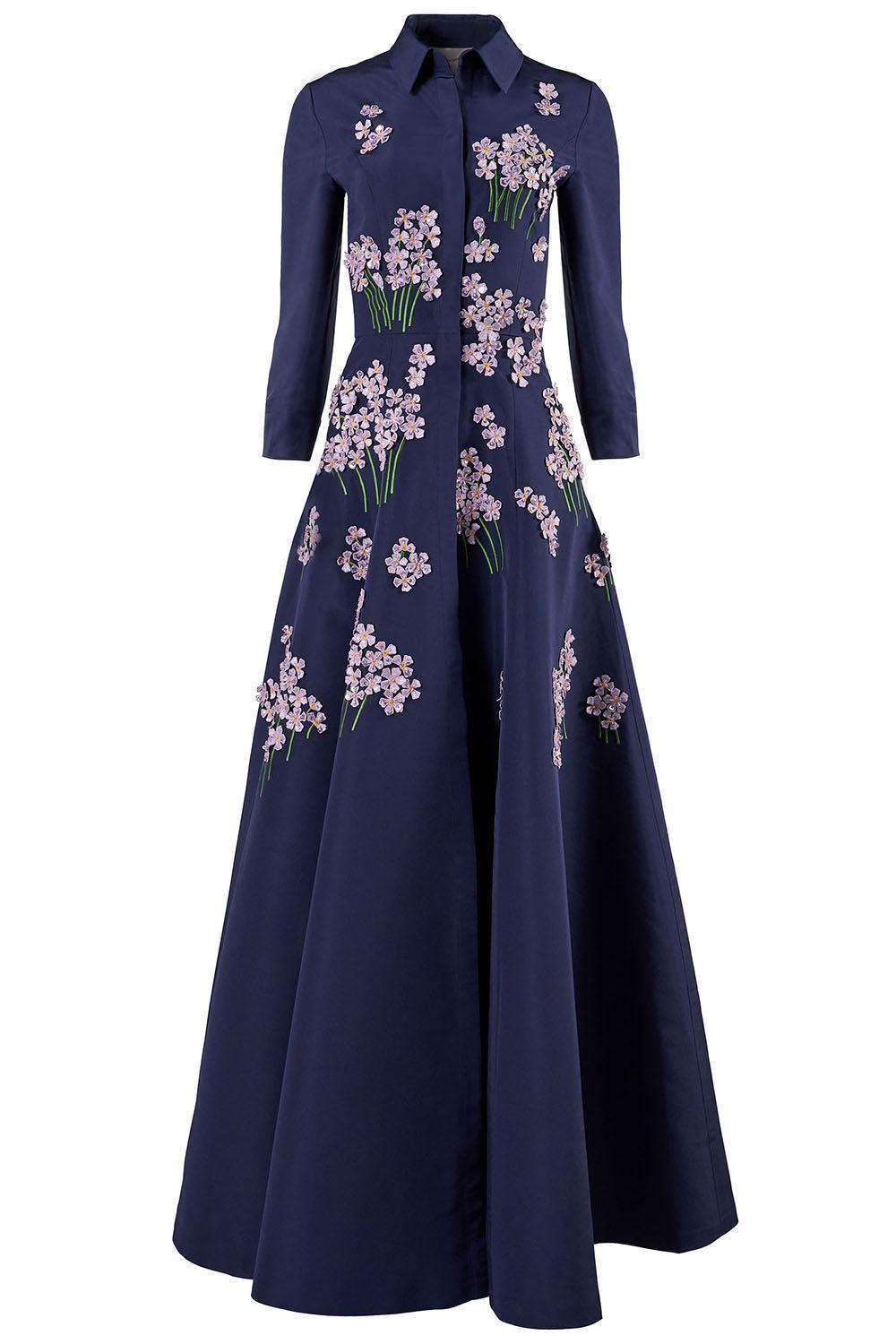 Embroidered Belt Trench Gown-BLUE-8-CLOTHINGDRESSGOWN-CAROLINA HERRERA