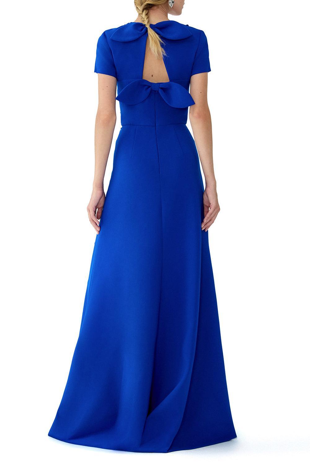  Embroidered Floral Short Sleeve Gown-BLUE-6-CLOTHINGDRESSGOWN-CAROLINA HERRERA 