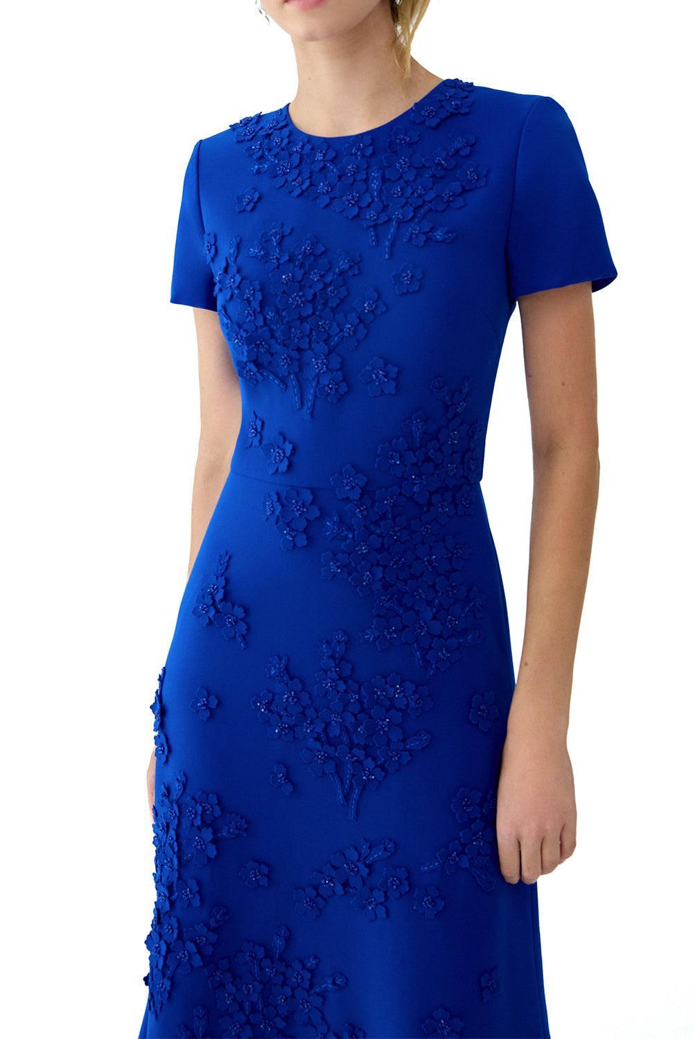  Embroidered Floral Short Sleeve Gown-BLUE-6-CLOTHINGDRESSGOWN-CAROLINA HERRERA 