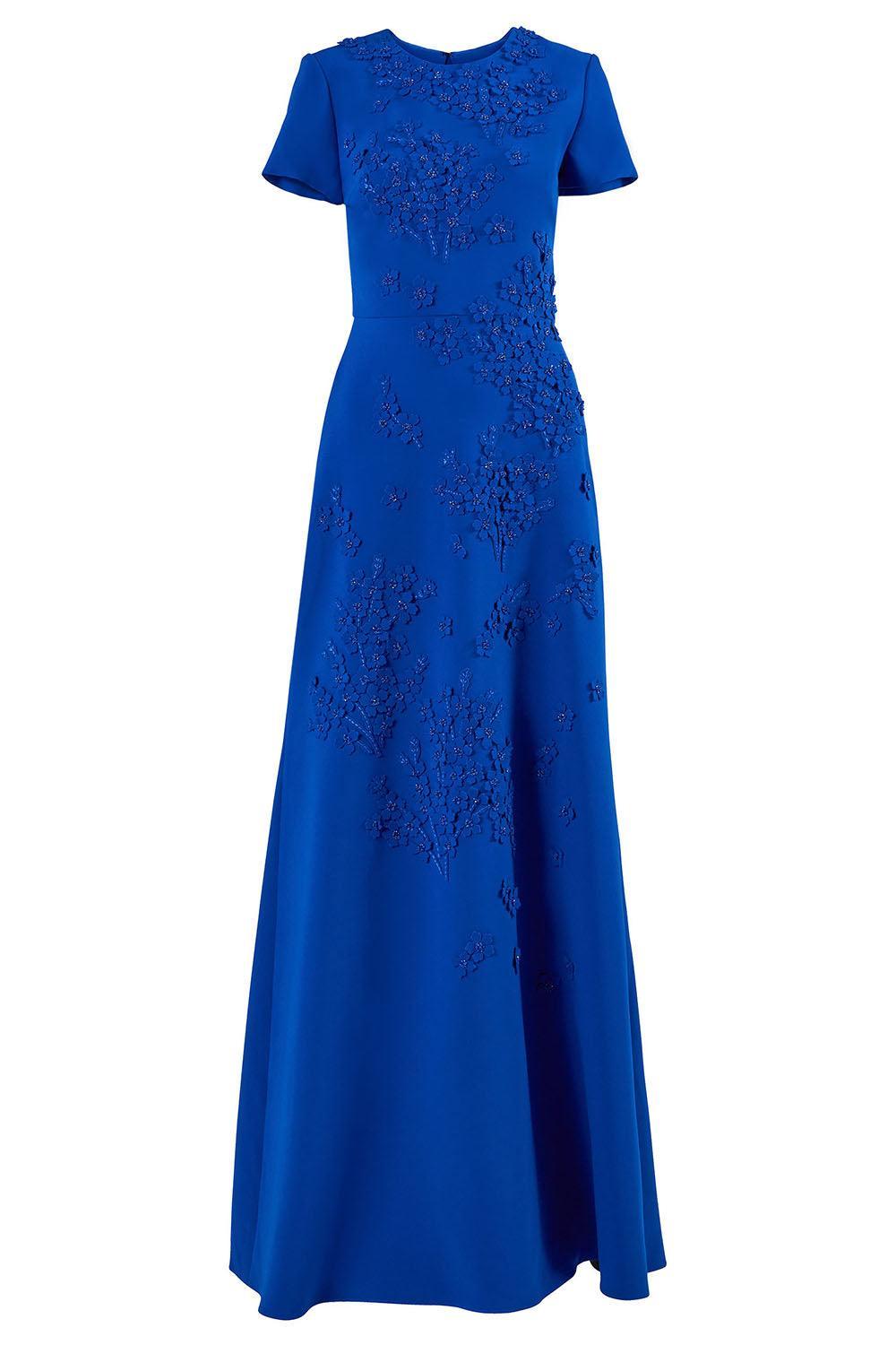  Embroidered Floral Short Sleeve Gown-BLUE-6-CLOTHINGDRESSGOWN-CAROLINA HERRERA 