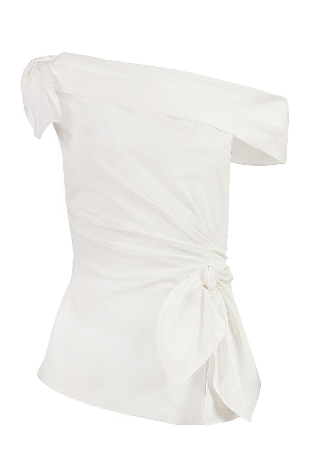 Off the Shoulder Tie Shirt-WHITE-2-CLOTHINGTOPBLOUSE-CAROLINA HERRERA