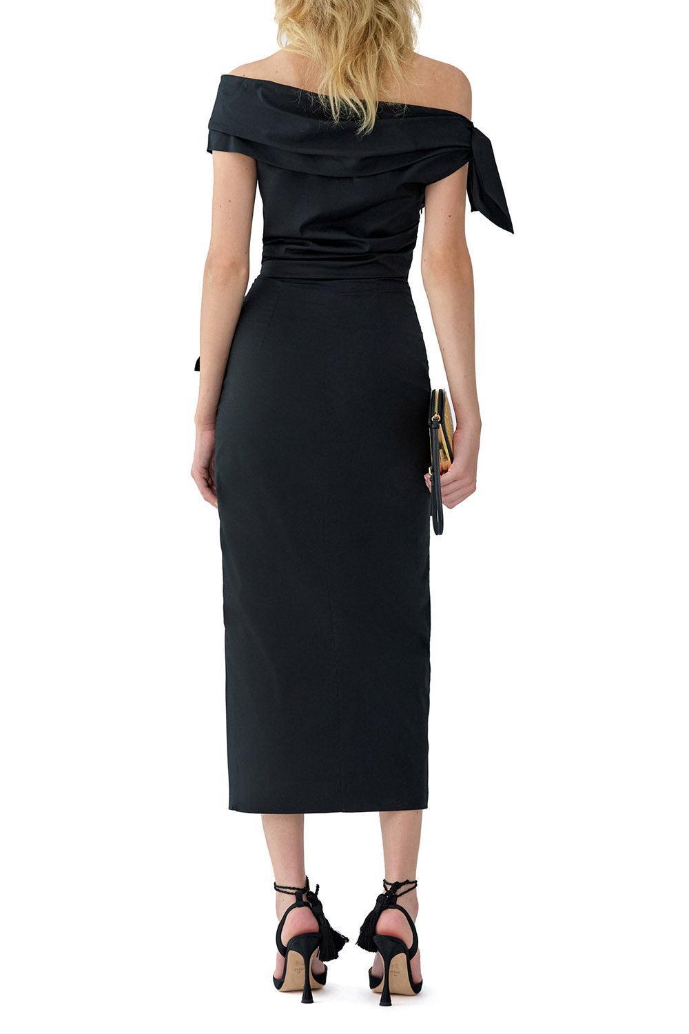  Sleeveless Cowl Neck Tie Shoulder Midi Dress-BLACK-2-CLOTHINGDRESSCOCKTAIL-CAROLINA HERRERA 