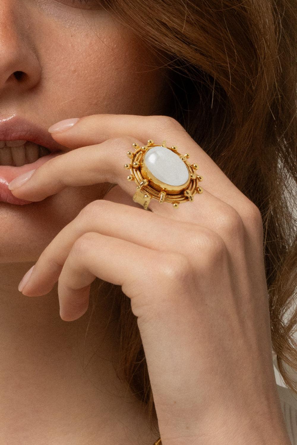 Pearl Stone Dot Ring-YELLOW-6-JEWELRYBOUTIQUERING-SYLVIA TOLEDANO