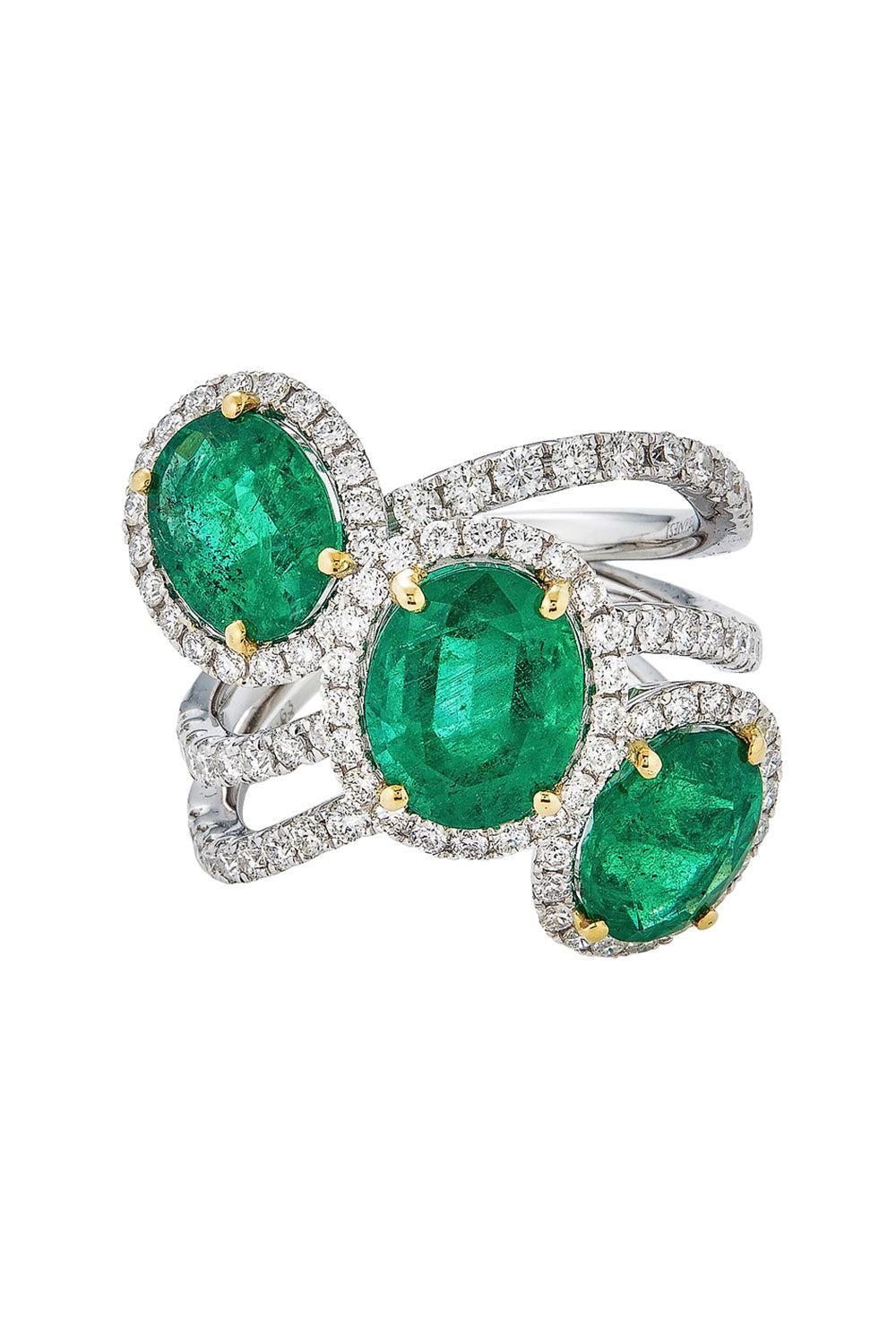 Diamond Emerald Oval Ring-WHITE GOLD-6.75-JEWELRYFINE JEWELRING-PIRANESI