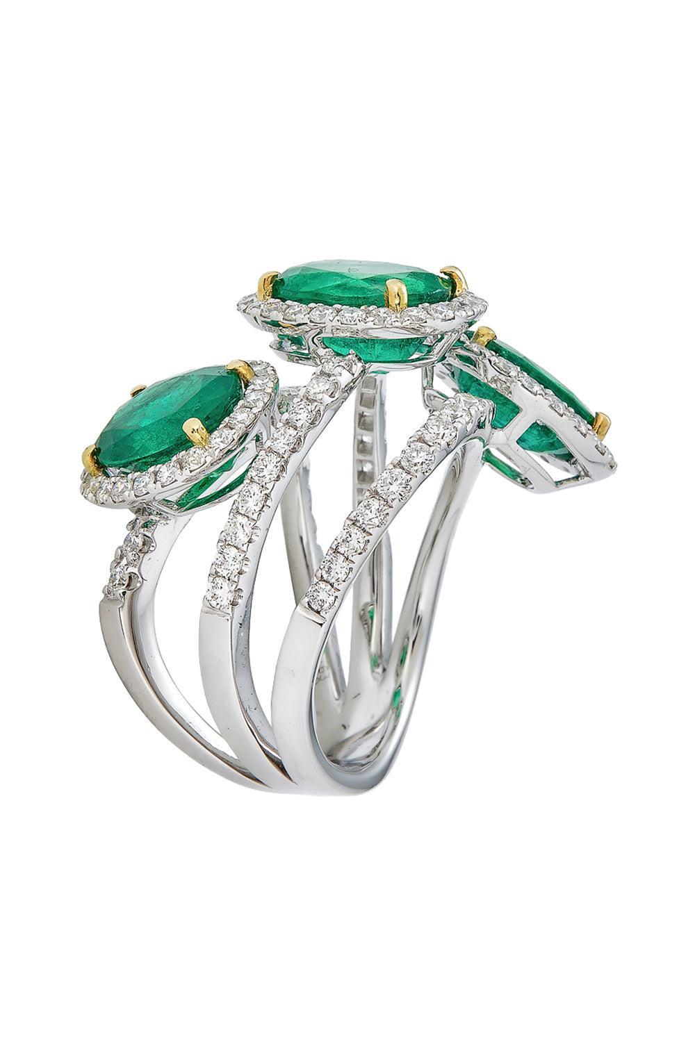 Diamond Emerald Oval Ring-WHITE GOLD-6.75-JEWELRYFINE JEWELRING-PIRANESI