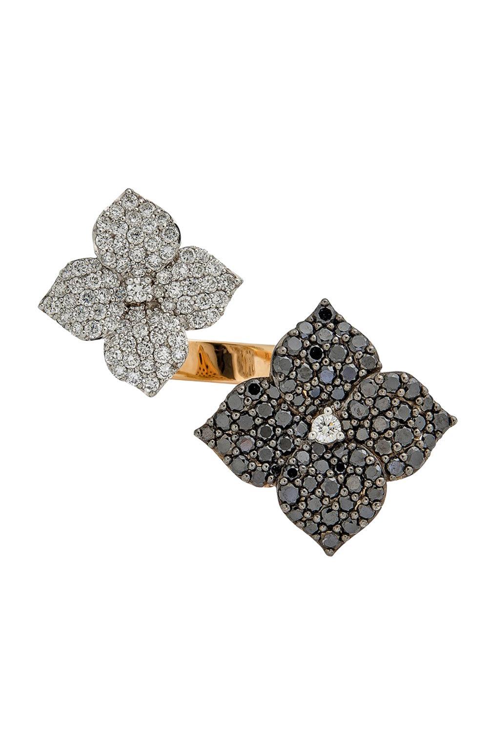 White Black Diamond Double Flower Ring-ROSE GOLD-6.5-JEWELRYFINE JEWELRING-PIRANESI