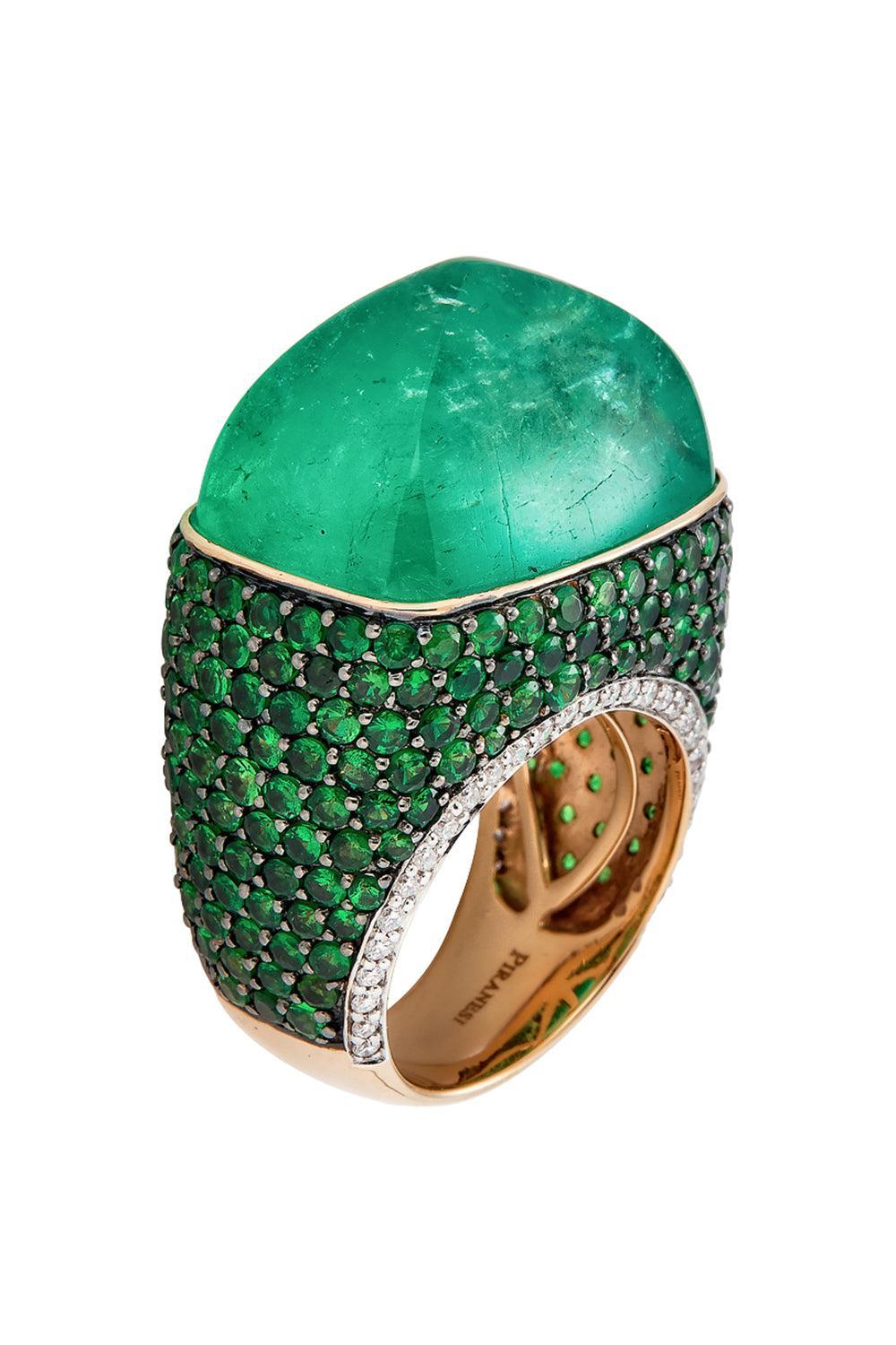 Emerald Diamond Sugarloaf Ring-ROSE GOLD-6-JEWELRYFINE JEWELRING-PIRANESI