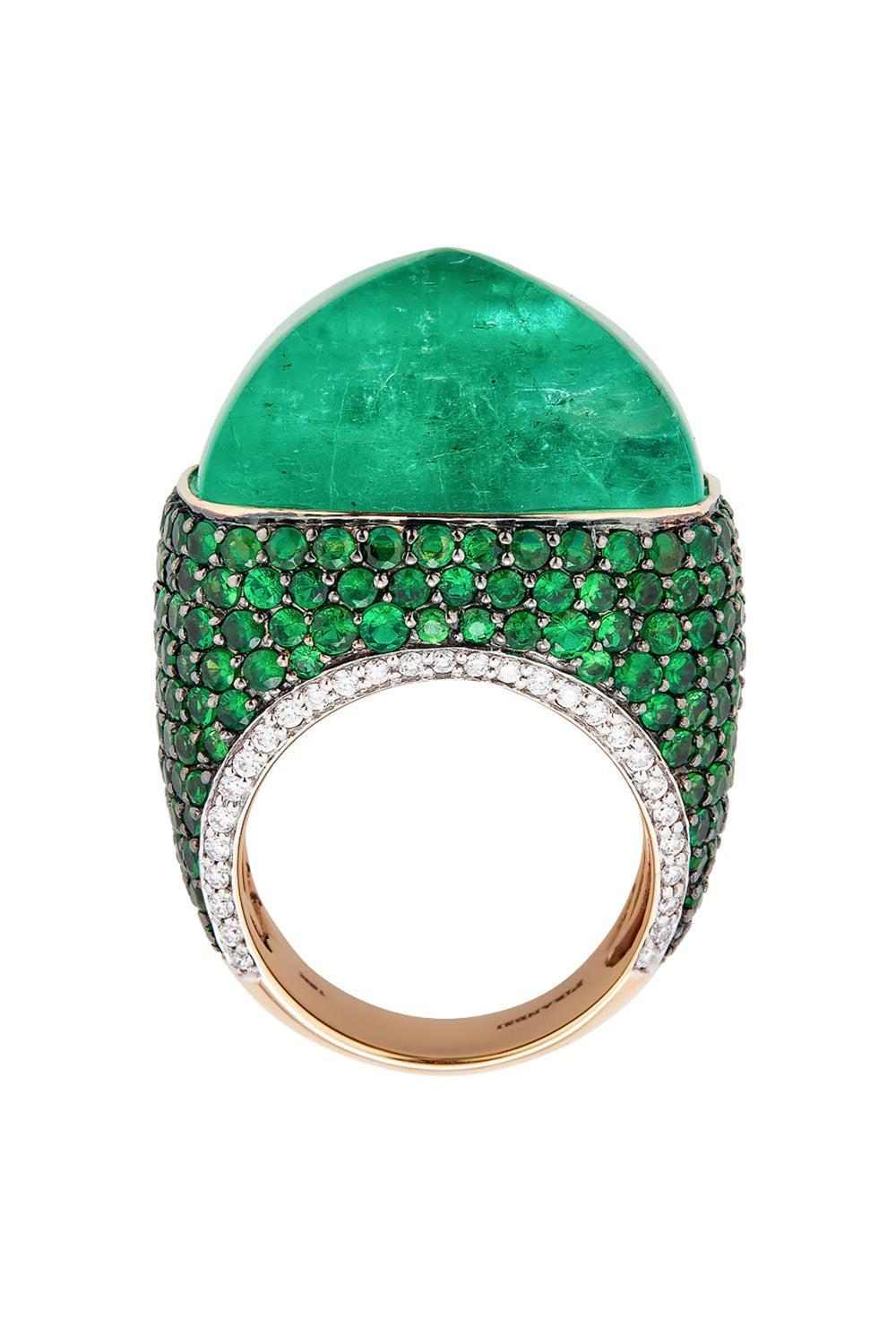 Emerald Diamond Sugarloaf Ring-ROSE GOLD-6-JEWELRYFINE JEWELRING-PIRANESI