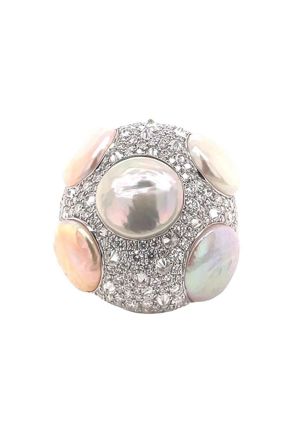 Pearl Diamond Button Ring-WHITE GOLD-6.5-JEWELRYFINE JEWELRING-PIRANESI