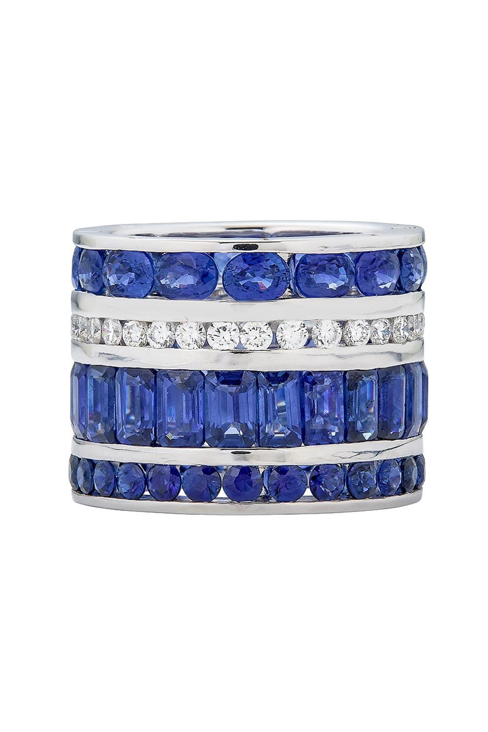 Blue Sapphire Diamond Multi Cut Ring-WHITE GOLD-6.5-JEWELRYFINE JEWELRING-PIRANESI