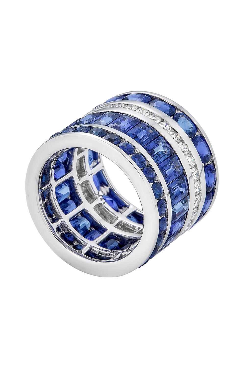 Blue Sapphire Diamond Multi Cut Ring-WHITE GOLD-6.5-JEWELRYFINE JEWELRING-PIRANESI
