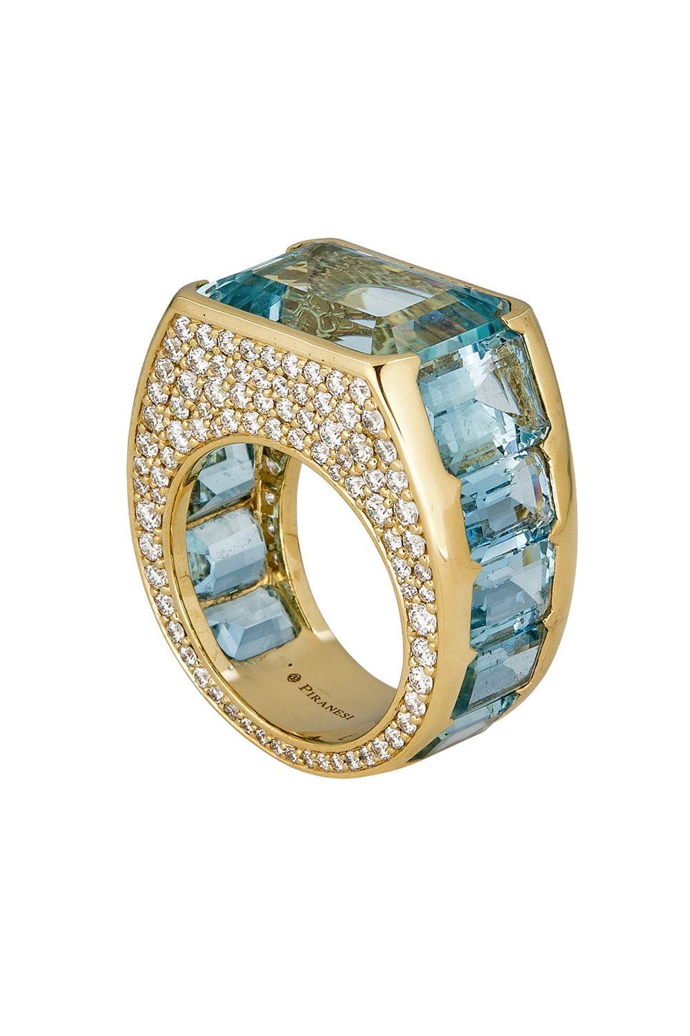 Diamond Aquamarine Ring-YELLOW GOLD-7-JEWELRYFINE JEWELRING-PIRANESI