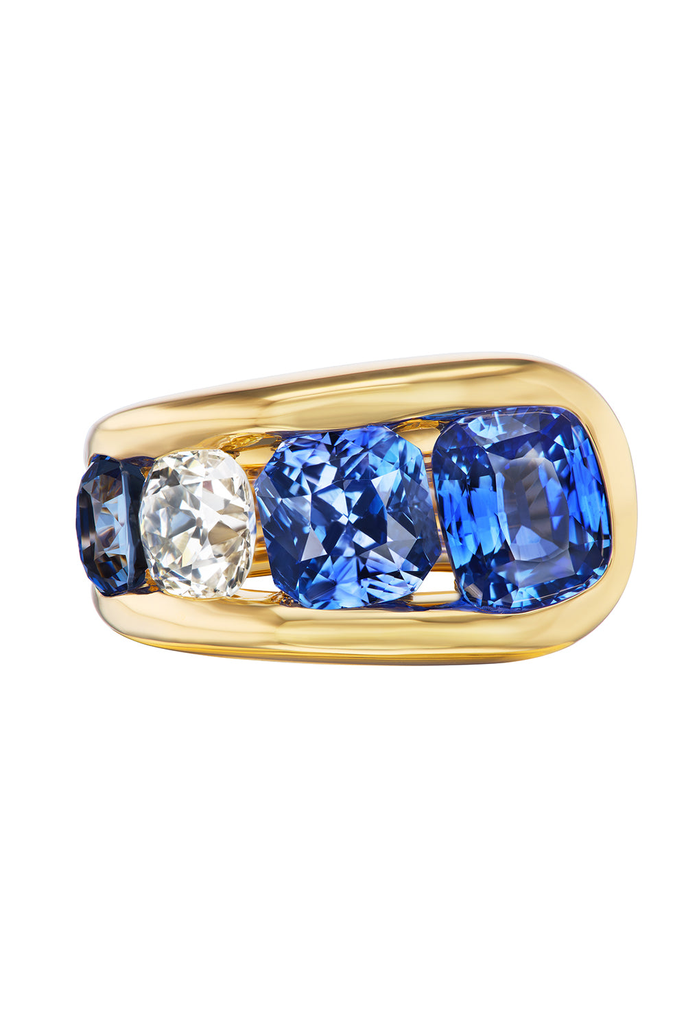 Diamond Blue Sapphire Cascade Ring