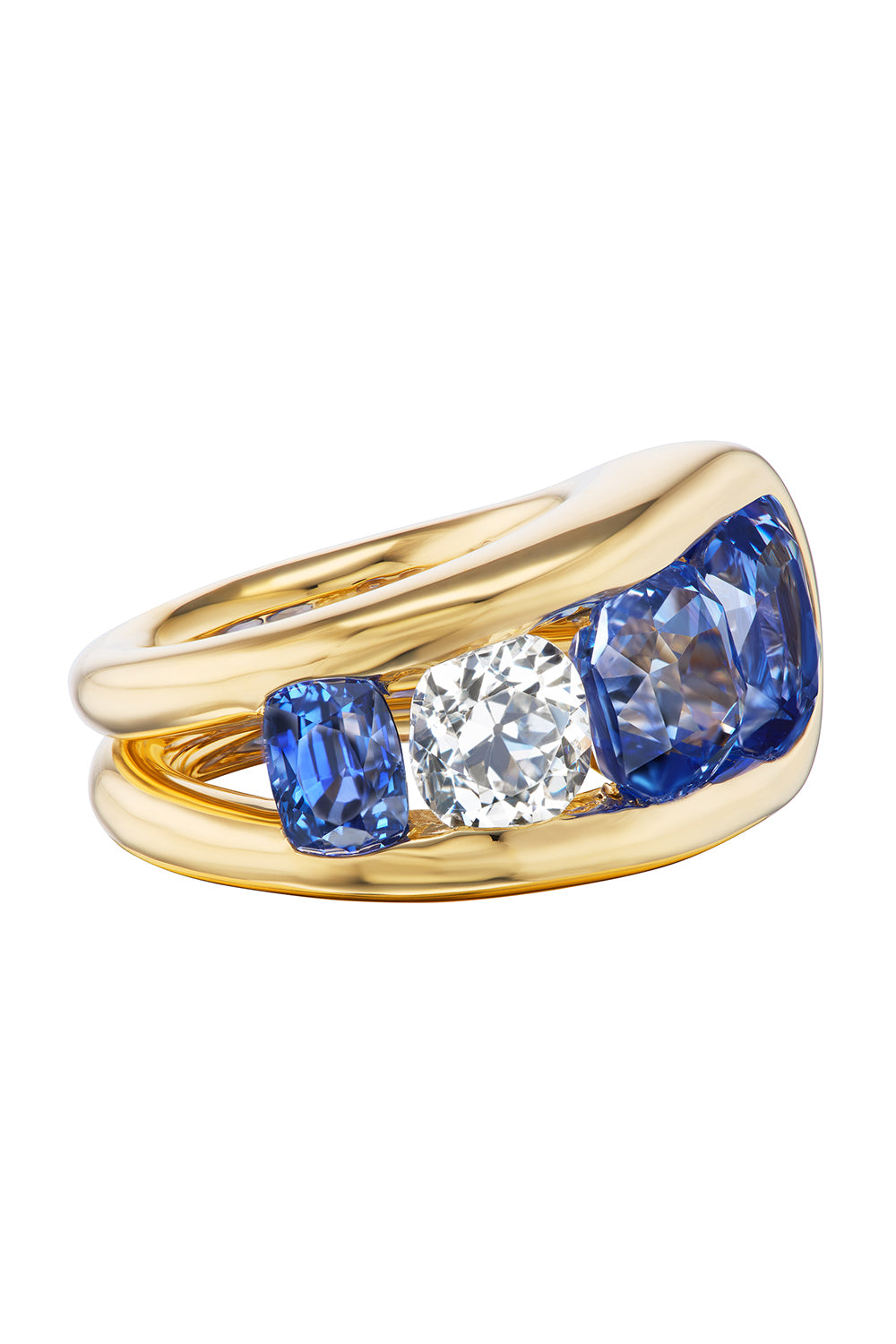 Diamond Blue Sapphire Cascade Ring