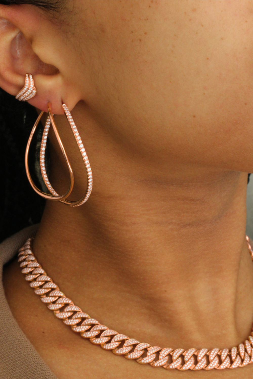 Diamond Twisted Hoop Earrings-ROSE GOLD-JEWELRYFINE JEWELEARRING-ANITA KO