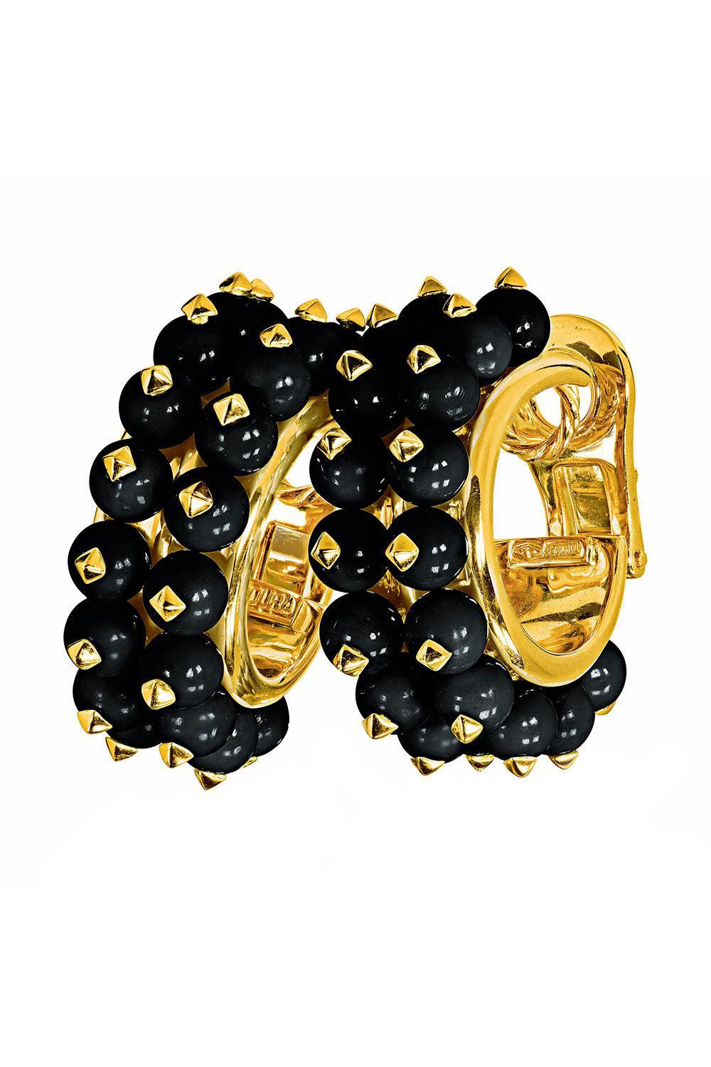 Black Spinel Hoop Earrings-YELLOW GOLD-JEWELRYFINE JEWELEARRING-VERDURA