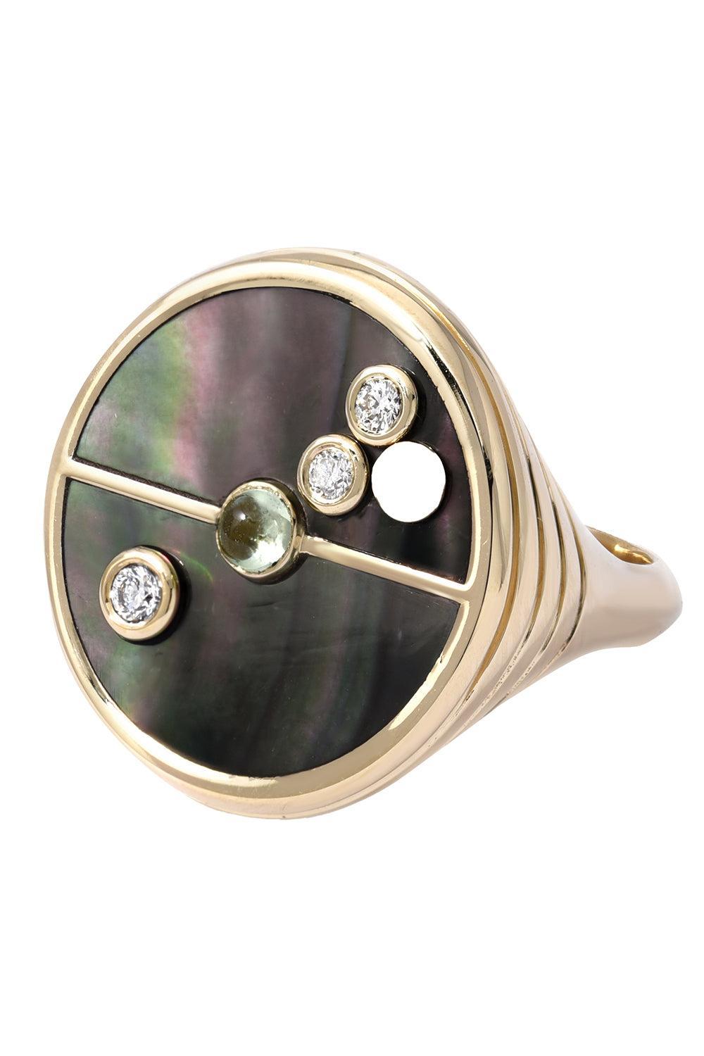 Dark Pearl Mint Garnet compass Ring-YELLOW GOLD-7-JEWELRYFINE JEWELRING-RETROUVAI
