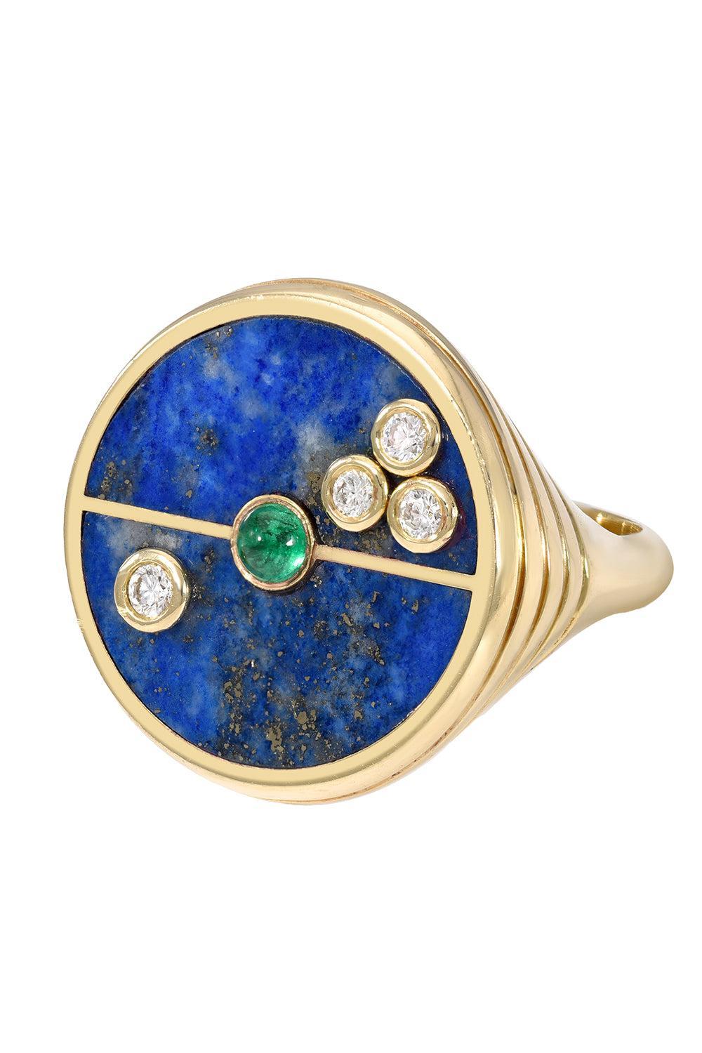 Lapis Emerald Compass Ring-YELLOW GOLD-8-JEWELRYFINE JEWELRING-RETROUVAI