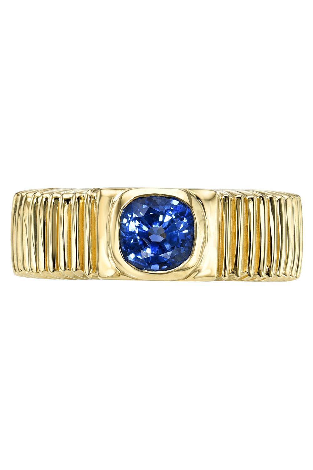 Blue Sapphire Sapphire Pleated Band Ring-YELLOW GOLD-7-JEWELRYFINE JEWELRING-RETROUVAI