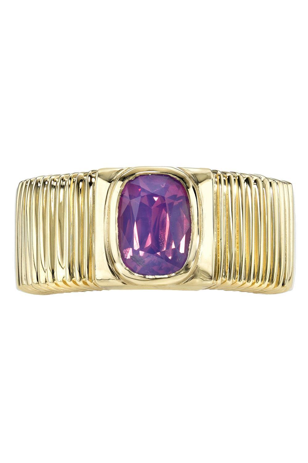 Milky Fuchsia Sapphire Pleated Band Ring-YELLOW GOLD-8-JEWELRYFINE JEWELRING-RETROUVAI