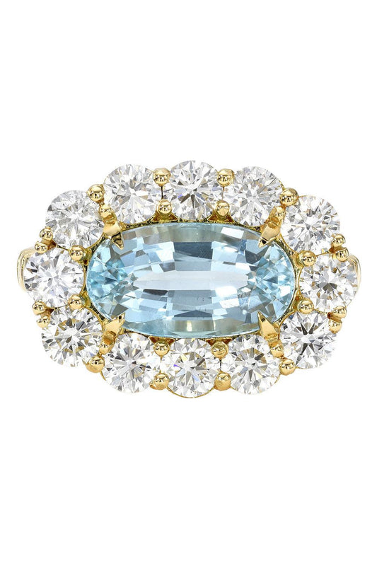 Aquamarine Diamond Heirloom Ring-YELLOW GOLD-7.5-JEWELRYFINE JEWELRING-RETROUVAI