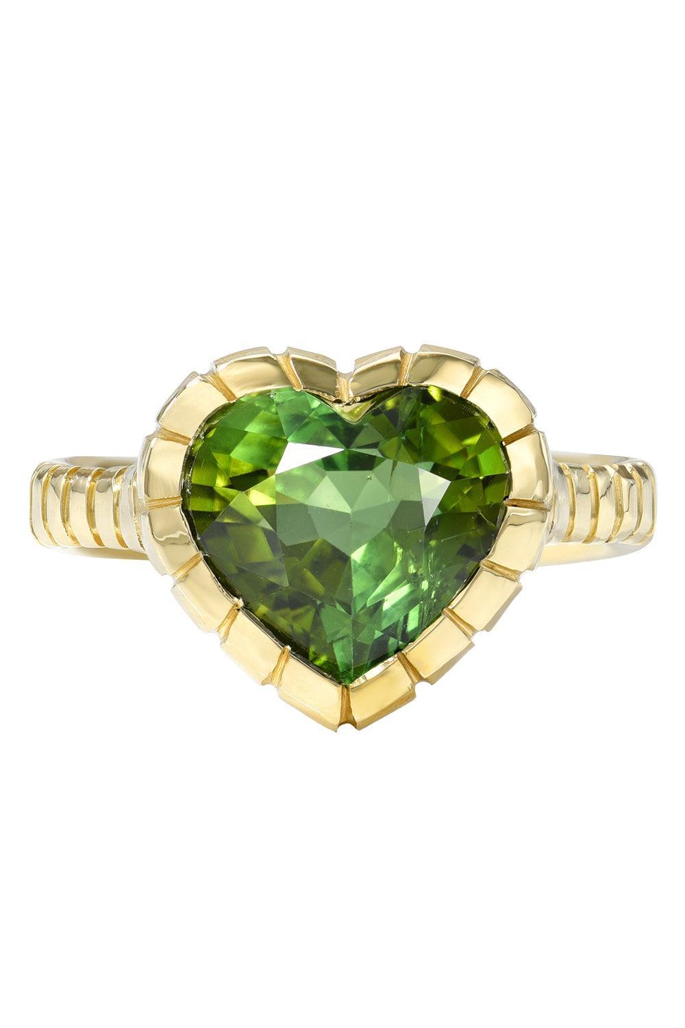 Green Tourmaline Bezel Heirloom Ring-YELLOW GOLD-7-JEWELRYFINE JEWELRING-RETROUVAI