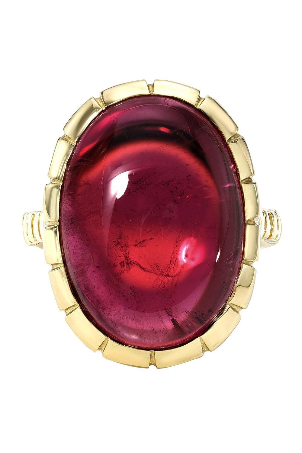 Pink Tourmaline Bezel Heirloom Ring-YELLOW GOLD-7-JEWELRYFINE JEWELRING-RETROUVAI